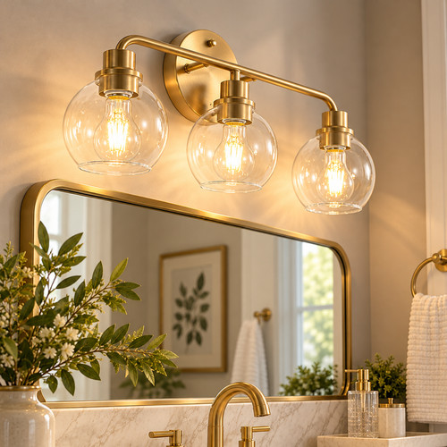 Light brushed brass bathroom - 3-light,